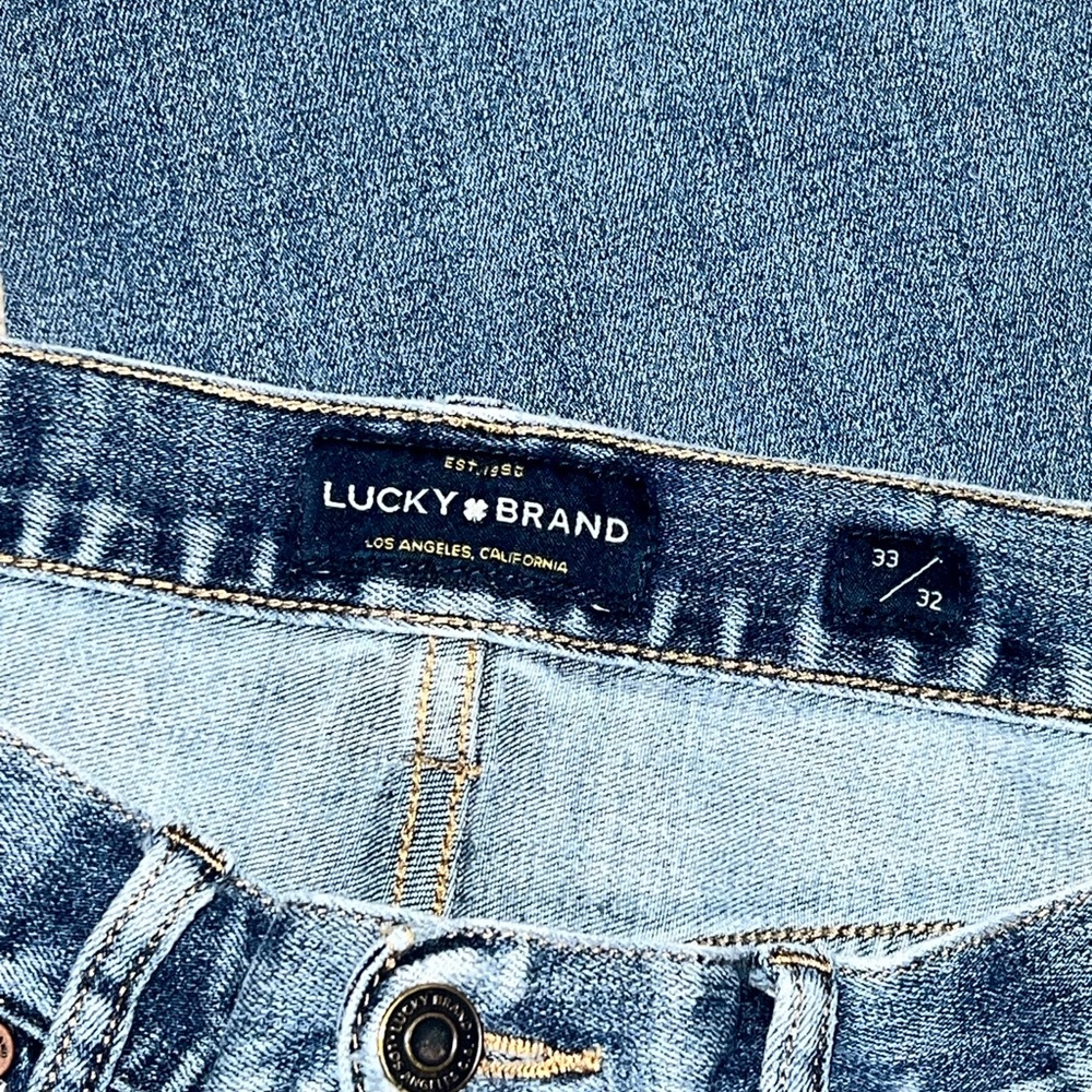 Lucky Brand Heritage Slim Jeans Men’s 33x32 Blue Distressed Denim Y2K